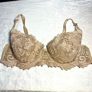 Vintage Embroidered Bra Bare Elegance 42D Pure Platinum Collection Textured Nude